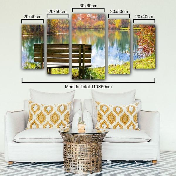 Quadro Decorativo 110x60cm Lago 5 Pcs Sala Ou Quarto Moderno Leroy Merlin