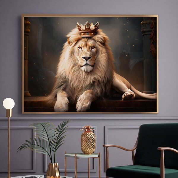 Quadro Decorativo 1 Tela Animais Leão Rei Em Trono Diversos T
