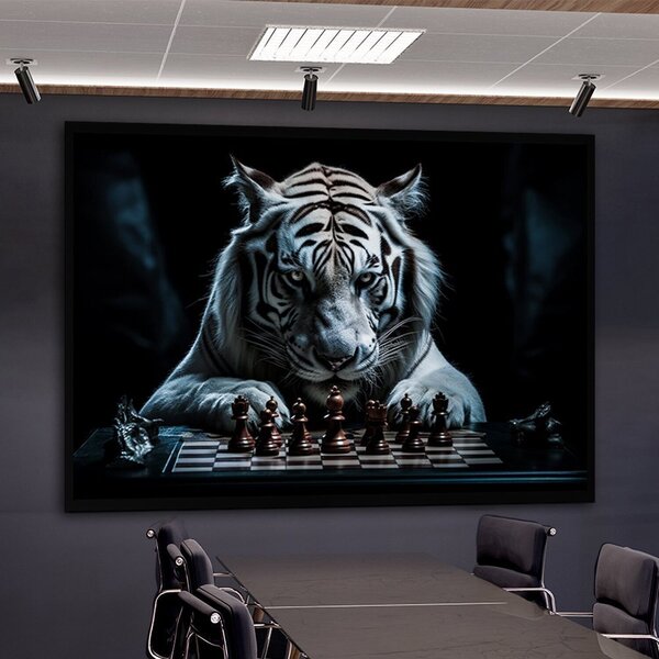 Quadro Decorativo 1 Tela Animais Tigre De Bengala Jogando Xad