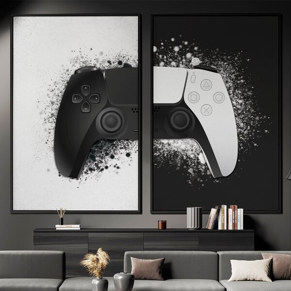 Quadro Decorativo 2 Telas Infantil Controle Vídeo-game Divers