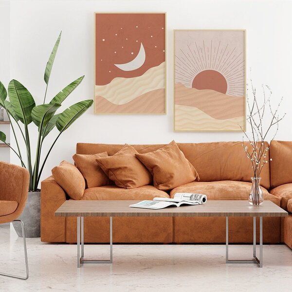 Quadro Decorativo 2 Telas Sol E Lua Diversos Tamanhos Natural