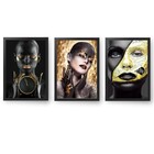 Quadro Decorativo 3 Peças 60x40 C/ Moldura Mulher Negra Doura