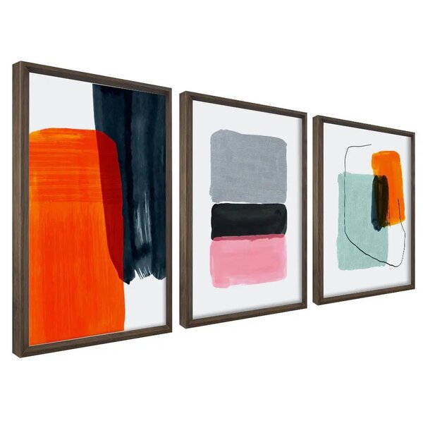 Quadro Decorativo 3 Telas Abstrato Iv 40x60cm Para Quarto Sal