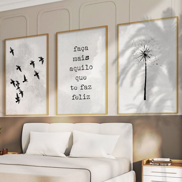 Quadro Decorativo 3 Telas Aquilo Que Te Faz Feliz Diversos Ta