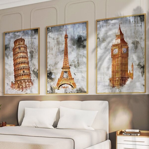 Quadro Decorativo 3 Telas Cidades E Monumentos Diversos Taman