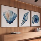 Quadro Decorativo 3 Telas Conchas Diversos Tamanhos Preto