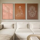 Quadro Decorativo 3 Telas Flor De Lotus Diversos Tamanhos Tab