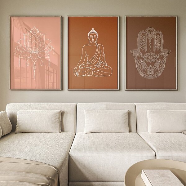 Quadro Decorativo 3 Telas Flor De Lotus Diversos Tamanhos Tab