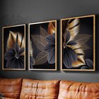 Quadro Decorativo 3 Telas Folhas Douradas Diversos Tamanhos B