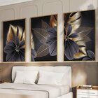 Quadro Decorativo 3 Telas Folhas Douradas Diversos Tamanhos P