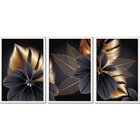 Quadro Decorativo 3 Telas Folhas Douradas Diversos Tamanhos T