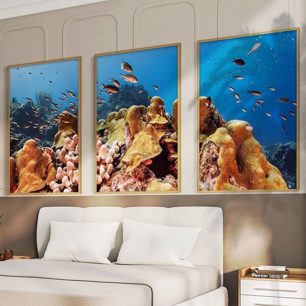 Quadro Decorativo 3 Telas Fundo Do Mar Diversos Tamanhos Bran