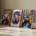 Quadro Decorativo 3 Telas Infantil Controle Vídeo-game Divers