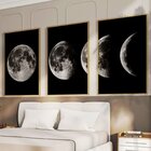 Quadro Decorativo 3 Telas Luas Diversos Tamanhos Preto