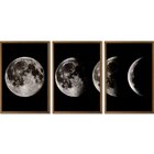 Quadro Decorativo 3 Telas Luas Diversos Tamanhos Preto