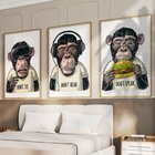 Quadro Decorativo 3 Telas Macacos Diversos Tamanhos Branco