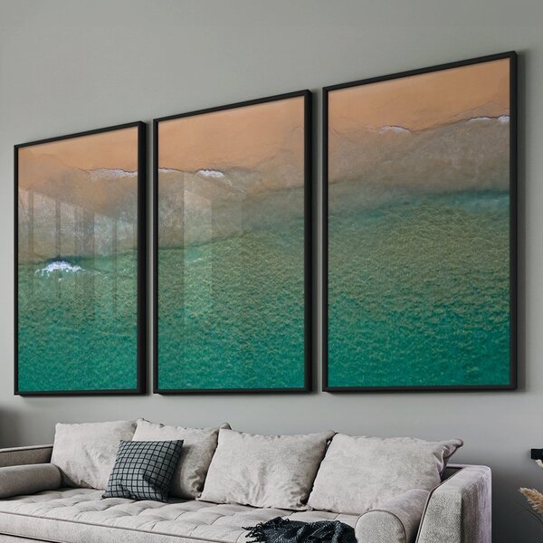 Quadro Decorativo 3 Telas Praia E Mar Vista Do Mar Ii Água Cr