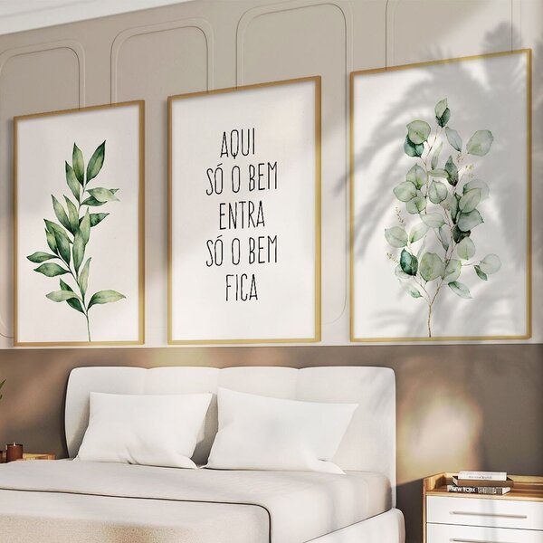 Quadro Decorativo 3 Telas Só O Bem Fica Diversos Tamanhos Bra