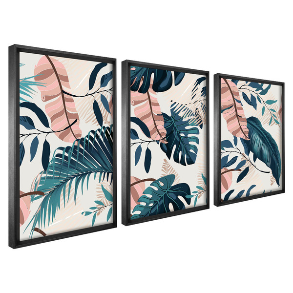 Quadro Decorativo 3 Telas Tropical Iii 60x40 Preta