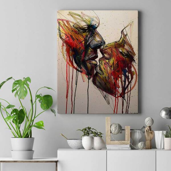 Quadro Decorativo 40x60 Pintura Beijo Em Tecido Canvas