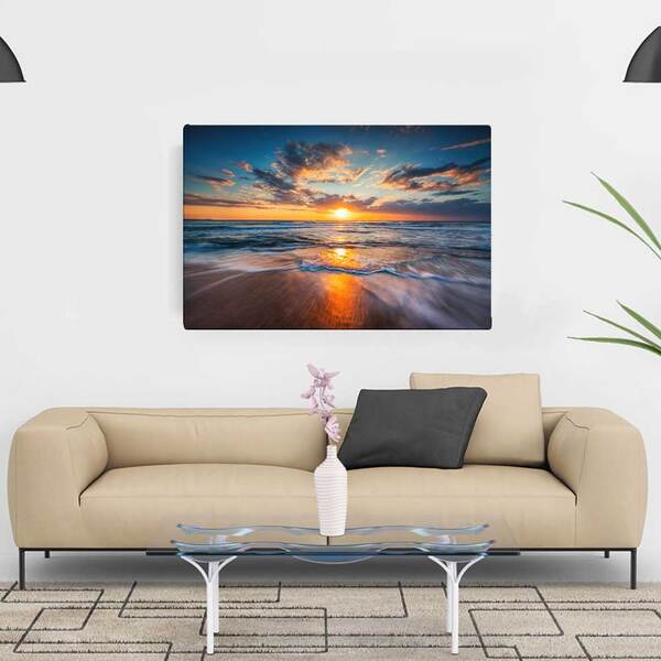 Quadro Decorativo 40x60 Pordo Sol Praia Em Tecido Canvas