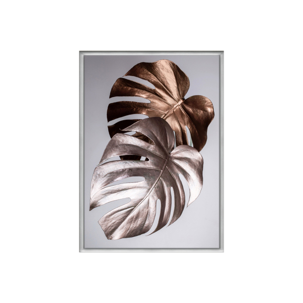 Quadro Decorativo 40x60cm Canvas Folha Tropical Bronze Dourad
