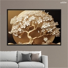 Quadro Decorativo 40x60cm Vidro Arvore Da Vida Dourada Flores