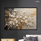Quadro Decorativo 40x60cm Vidro Arvore Dourado Branco Luxo Ou