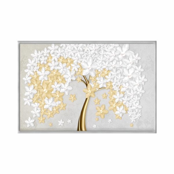 Quadro Decorativo 40x60cm Vidro Arvore Folhas Brancas E Doura