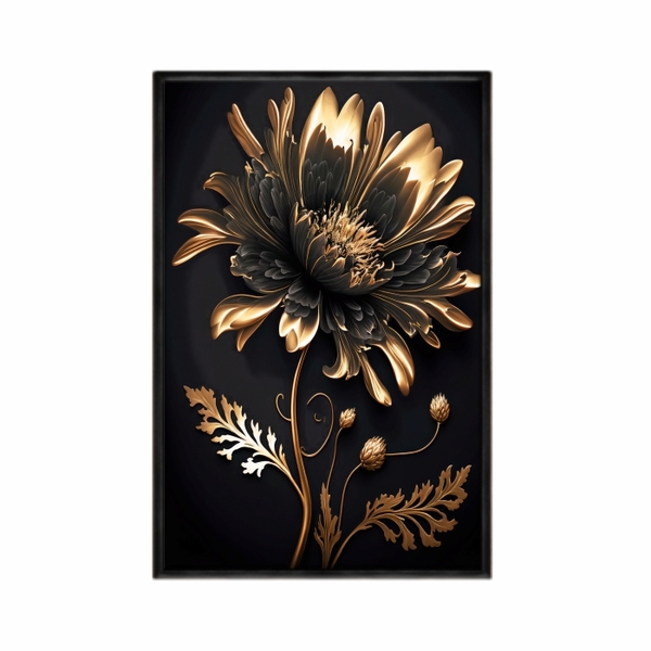 Quadro Decorativo 40x60cm Vidro Flor Dourada Natureza Ouro Ar