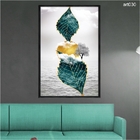 Quadro Decorativo 40x60cm Vidro Folha Turquesa E Dourada Sol