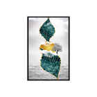 Quadro Decorativo 40x60cm Vidro Folha Turquesa E Dourada Sol