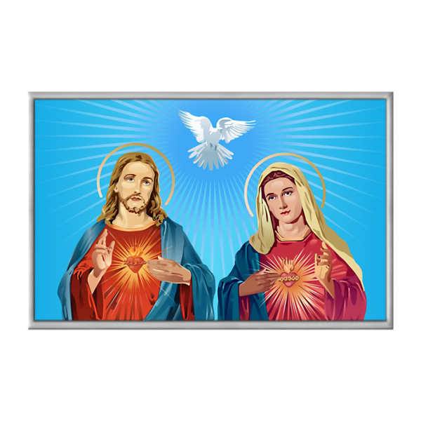 Quadro Decorativo 40x60cm Vidro Jesus Cristo E Virgem Maria R