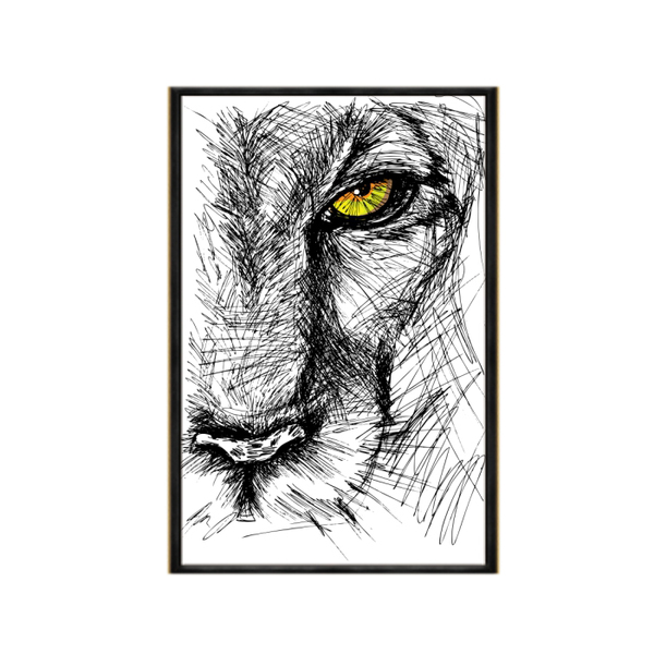 Quadro Decorativo 40x60cm Vidro Leao Esboco Pintura Art002