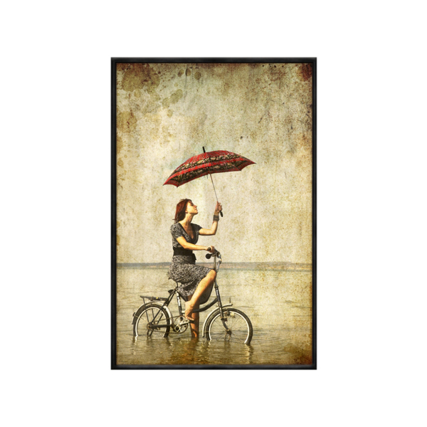 Quadro Decorativo 40x60cm Vidro Mulher Com Guarda Chuva Na Bi