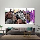 Quadro Decorativo  Cavalos Com Fundo Colorido Para Sala 3 Peç