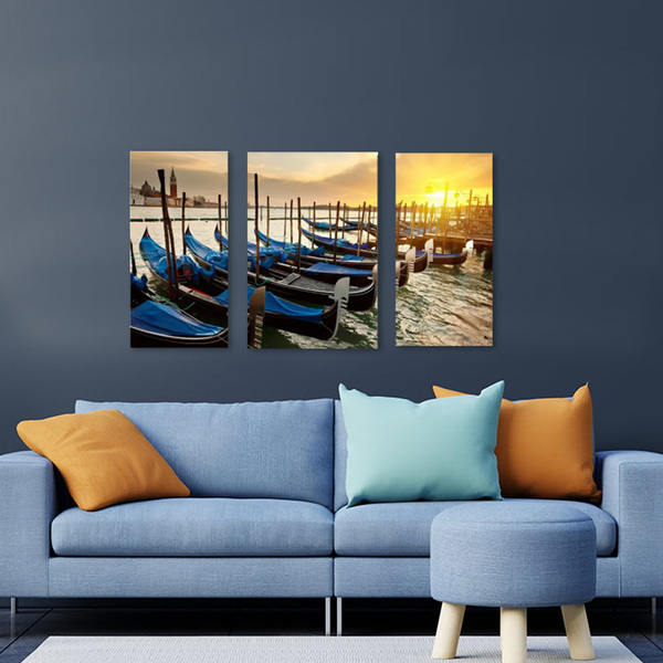 Quadro Decorativo  Gondola Veneza 3 Peças Para Sala