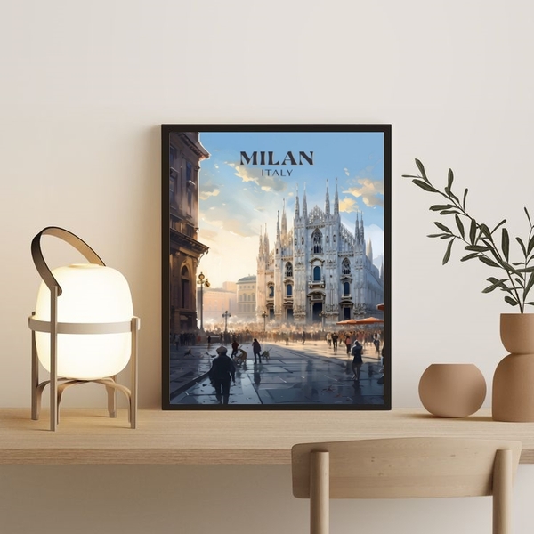 Quadro Decorativo  Itália - Milão 33x24cm - Com Vidro Moldura