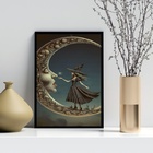 Quadro Decorativo A Bruxa E A Lua 24x18cm - Com Vidro Moldura