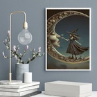 Quadro Decorativo A Bruxa E A Lua 24x18cm - Com Vidro Moldura