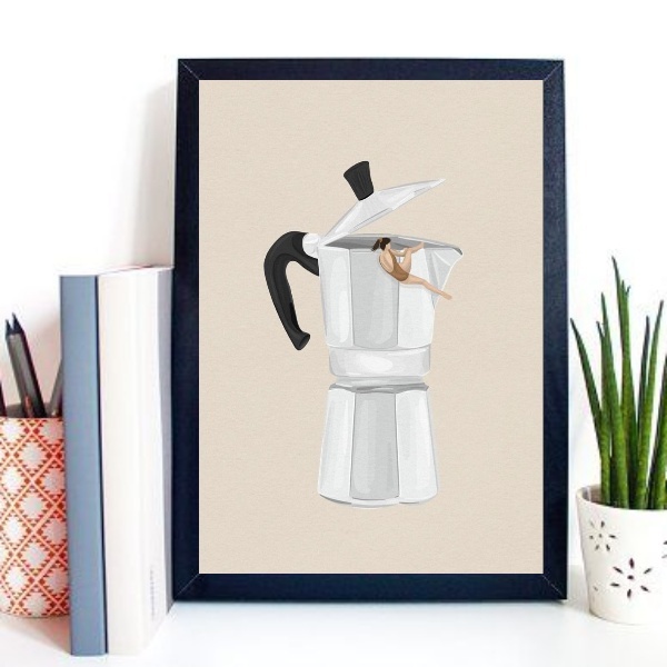 Quadro Decorativo A Louca Do Café 45x34cm Moldura:madeira Pre