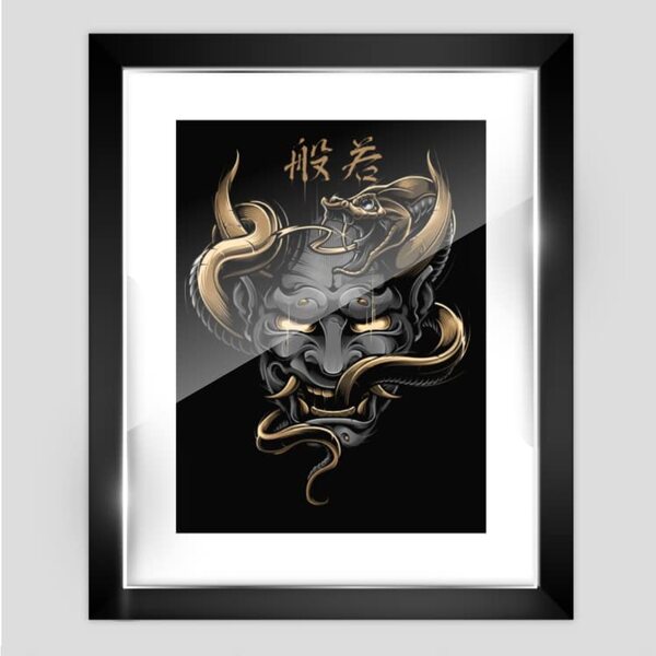 Quadro Decorativo A Máscara De Hannya, Moldura Com Vidro Fine