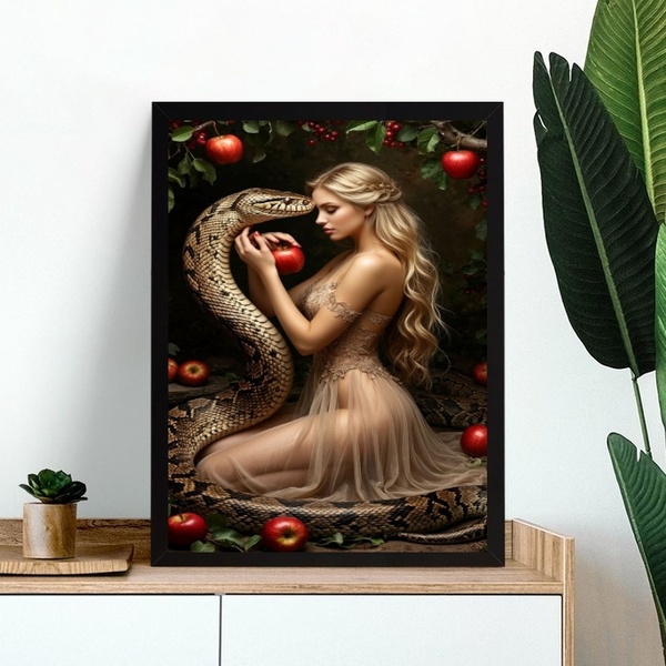 Quadro Decorativo A Tentação - Mulher Maçã Serpente 45x34cm -