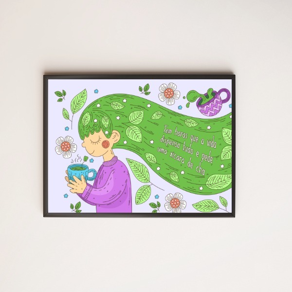Quadro Decorativo A Vida E O Chá 33x24cm - Com Vidro Moldura: