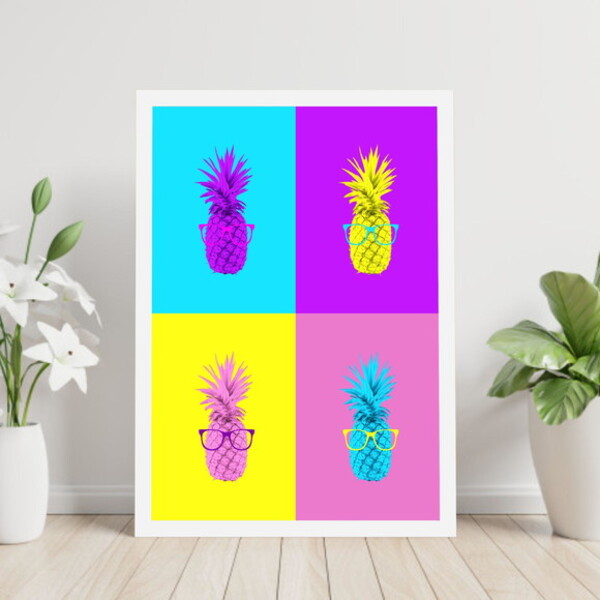 Quadro Decorativo Abacaxis Pop Art 60x40cm Moldura:madeira Pr