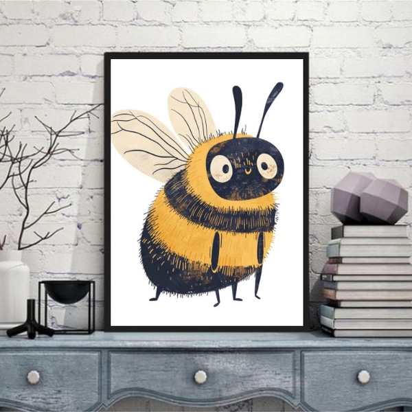 Quadro Decorativo Abelhinha 33x24cm - Com Vidro Moldura Branca