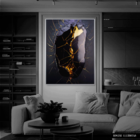 Quadro Decorativo Abstract Gold And  Blue Stone Relevo Prata