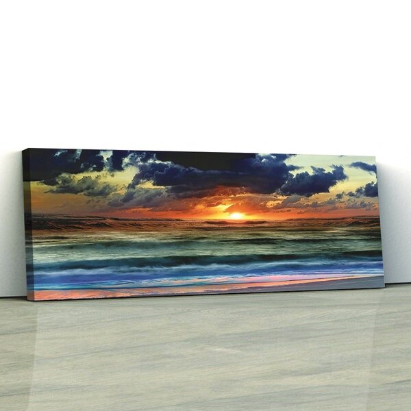 Quadro Decorativo Abstrato 50x150cm Pôr Do Sol Na Praia