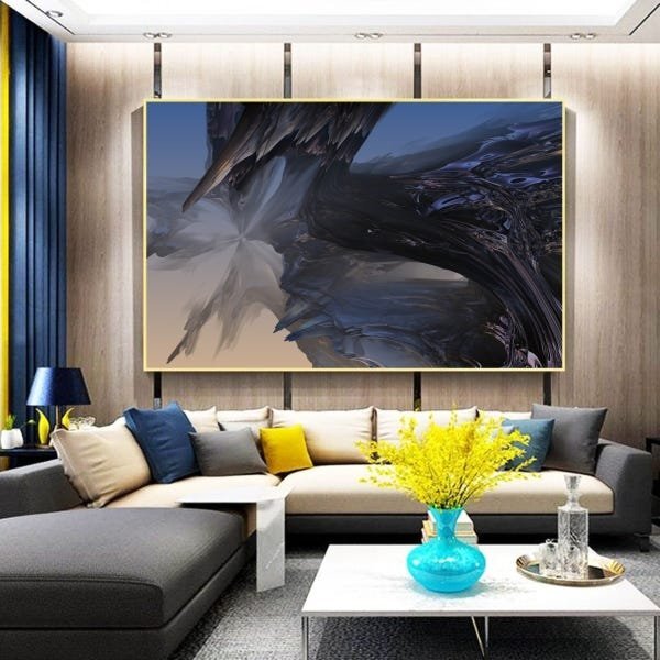 Quadro Decorativo Abstrato Abismo Com Moldura Dourada 180x100