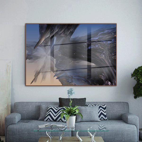 Quadro Decorativo Abstrato Abismo Com Moldura Marrom E Vidro